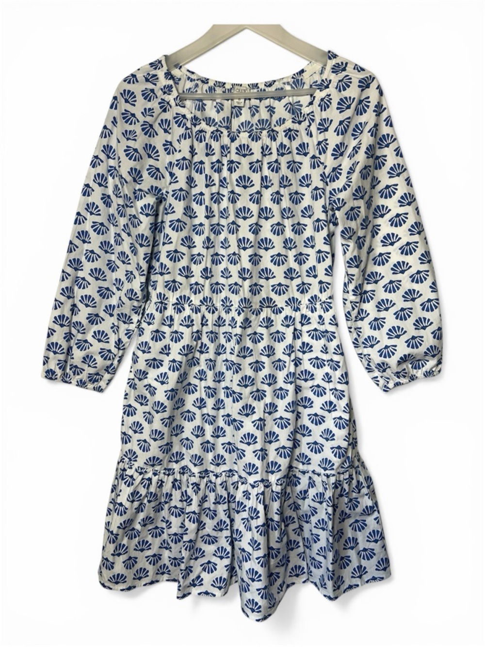 J. Crew Cotton Ruffle Mini Dress Blue Shell Print 2023 Summer Coastal Preppy